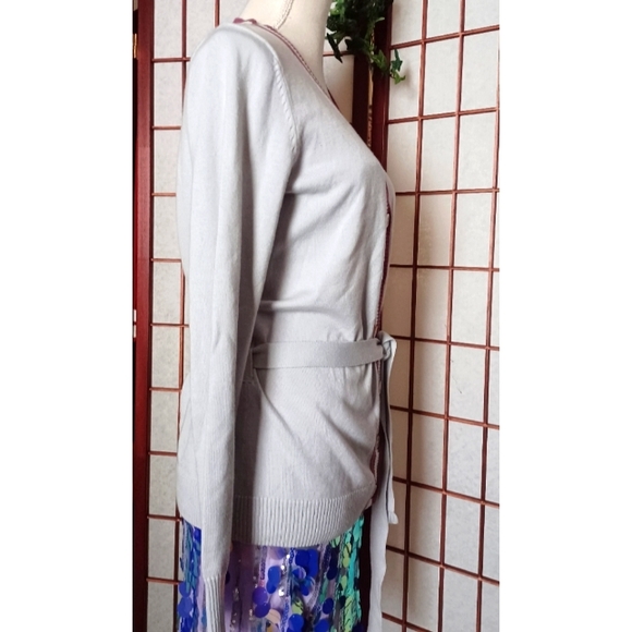 Lacoste Women's Stipe Detail Belted Button-Front Cardigan - Grey/Pink - Picture 7 of 16